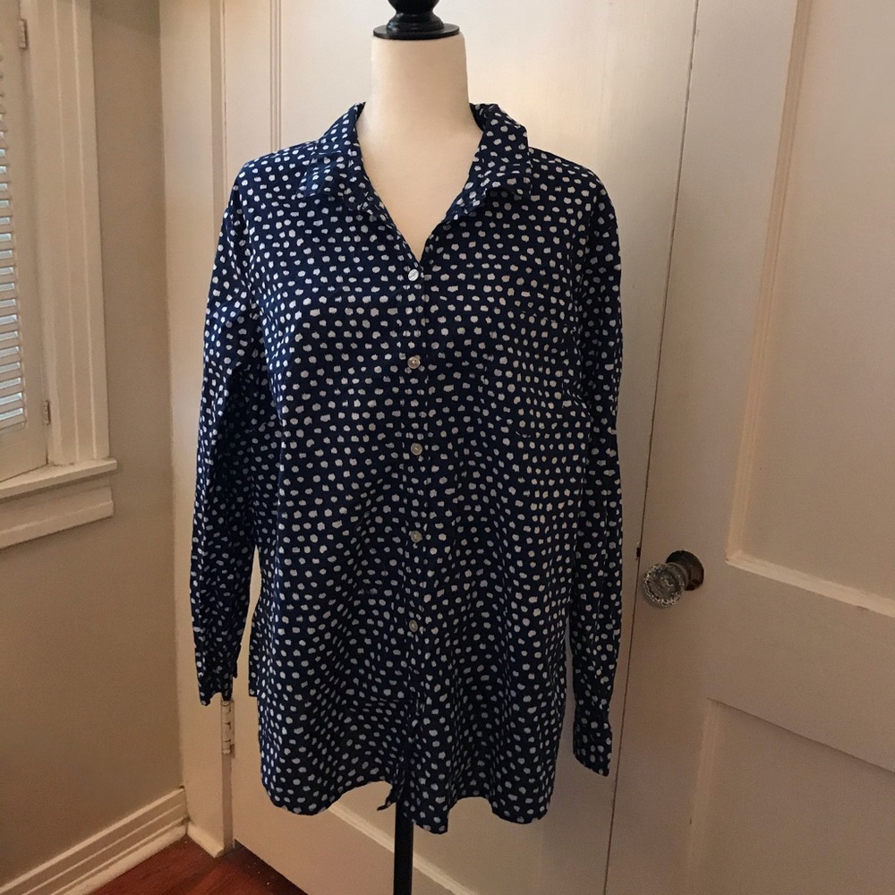 Old Navy XXL navy white button up blouse LS